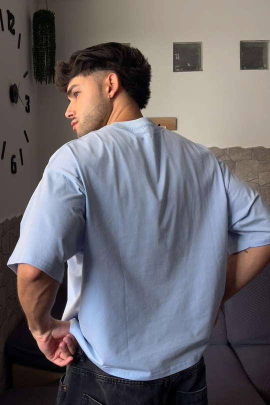 Oversized Relaxed Crop Top - Baby Blue