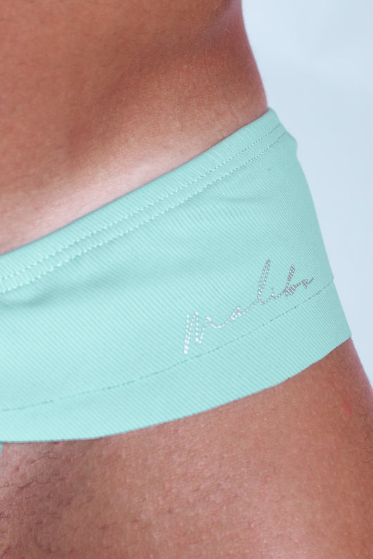 Ruffle-Trim Athletic Hybrid Swim Thong - Light Aqua