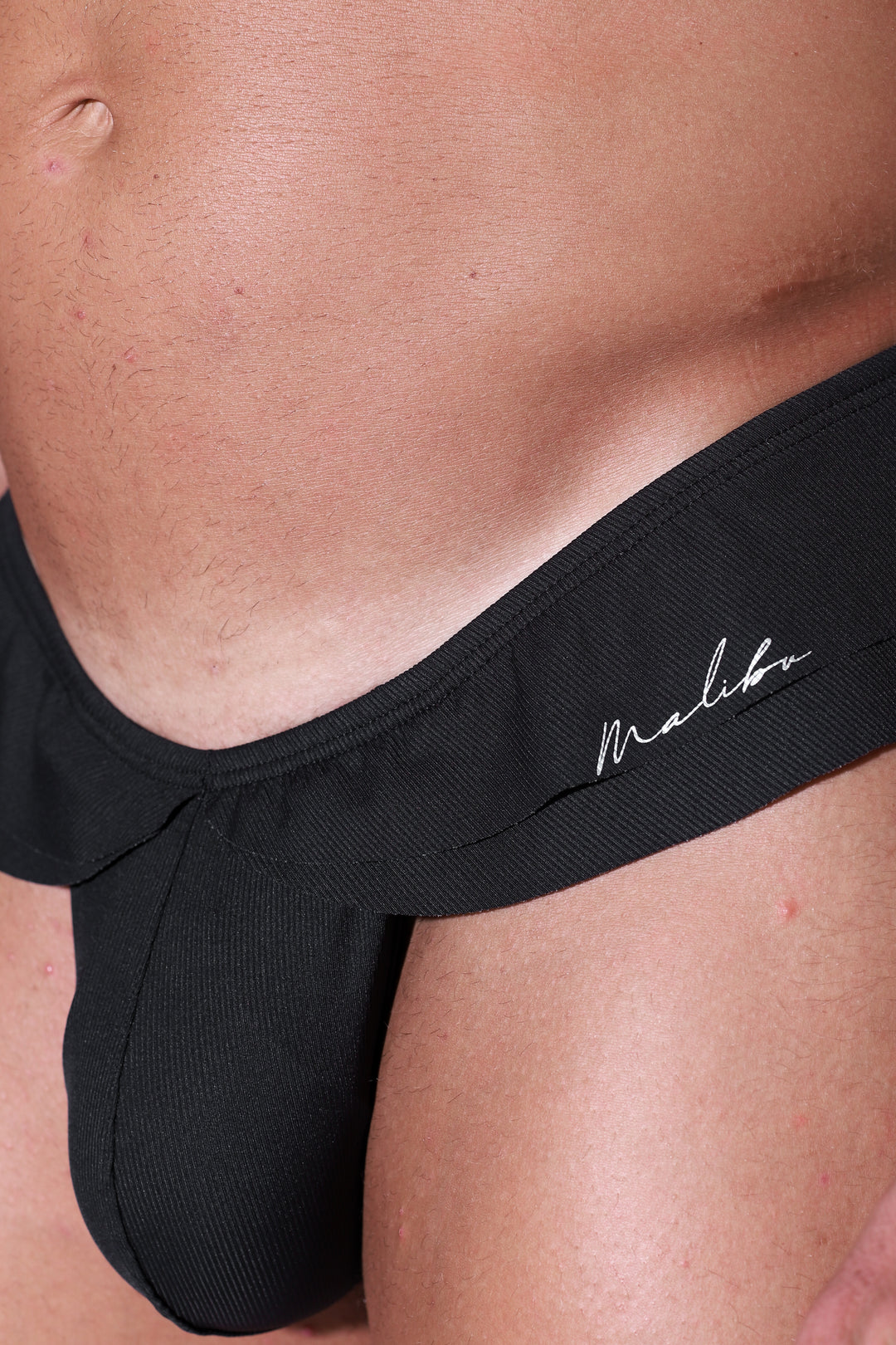 Ruffle-Trim Athletic Hybrid Swim Thong - Midnight Black