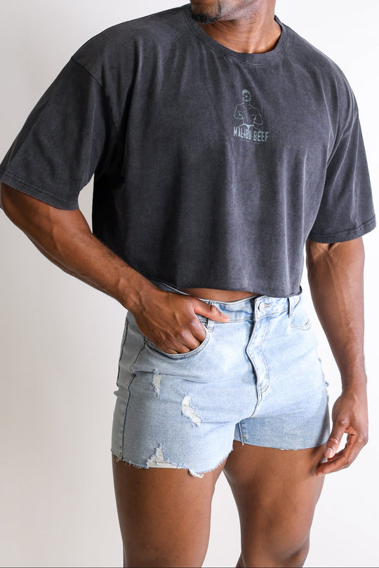 Vintage-Washed Drop-Shoulder Crop Tee - Beefcake