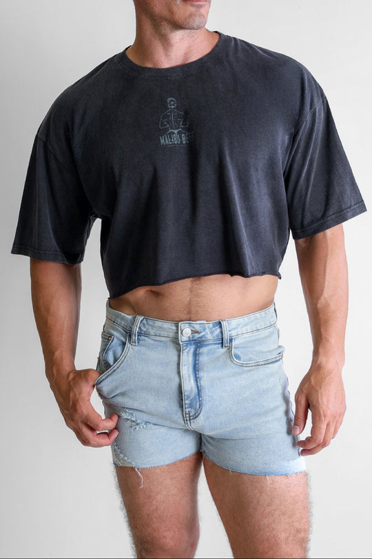 Vintage-Washed Drop-Shoulder Crop Tee - Beefcake