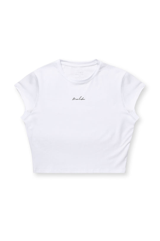 Muscle-Fit Crop Half-Sleeve Tee - White