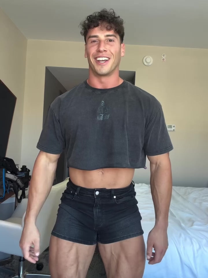 Vintage-Washed Drop-Shoulder Crop Tee - Beefcake