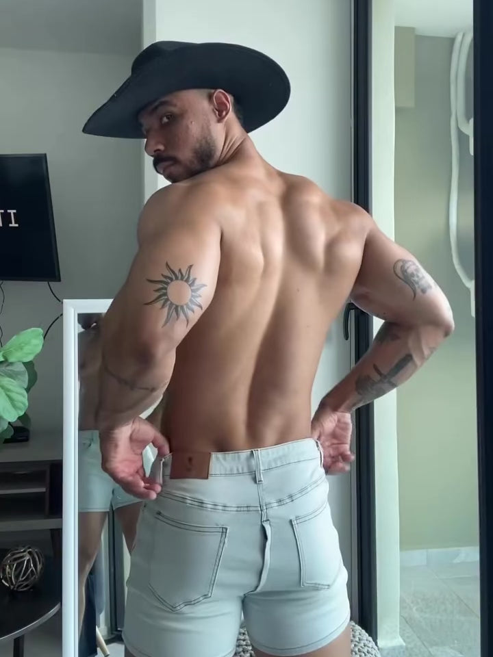 Peek-A-Boo Denim Shorts - Sky Blue